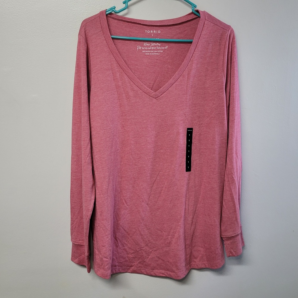 NWT Torrid Rose Wine Pink LS Girlfriend Tee V-Neck Long Sleeve Shirt 1X 14-16